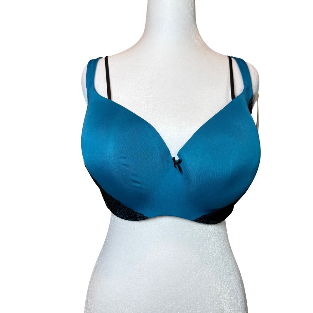Cacique Balconette Bra 42DD Teal Black Everyday Sexy Support New NWT Lace